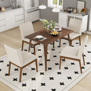 English Elm 5-piece Mid-century Dining Set with Rubberwood Frame and Upholstered Cushioned Chairs N759S044001K