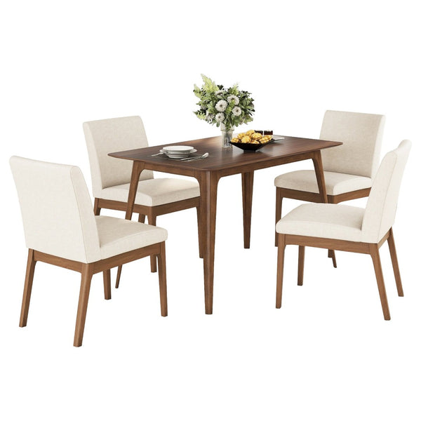 English Elm 5-piece Mid-century Dining Set with Rubberwood Frame and Upholstered Cushioned Chairs N759S044001K