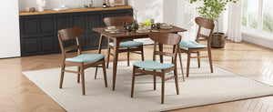 English Elm Video Mid-Century Rubberwood Dining Set Splayed Legs Walnut Finish with Four Upholstered Chairs N759S111011M