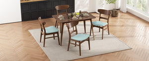 English Elm Video Mid-Century Rubberwood Dining Set Splayed Legs Walnut Finish with Four Upholstered Chairs N759S111011M