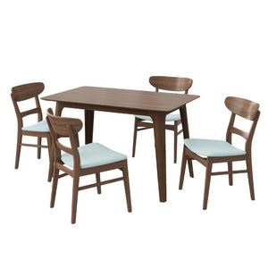 English Elm Video Mid-Century Rubberwood Dining Set Splayed Legs Walnut Finish with Four Upholstered Chairs N759S111011M