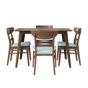 English Elm Video Mid-Century Rubberwood Dining Set Splayed Legs Walnut Finish with Four Upholstered Chairs N759S111011M