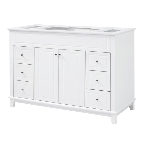 English Elm 46 Inch White Bathroom Vanity Cabinet with Six Soft Close Drawers and Pine Legs N759S111752K
