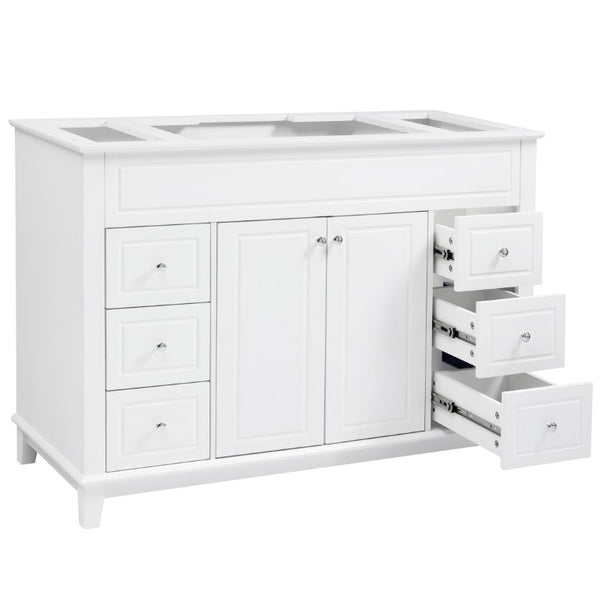 English Elm 46 Inch White Bathroom Vanity Cabinet with Six Soft Close Drawers and Pine Legs N759S111752K