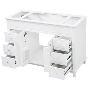 English Elm 46 Inch White Bathroom Vanity Cabinet with Six Soft Close Drawers and Pine Legs N759S111752K