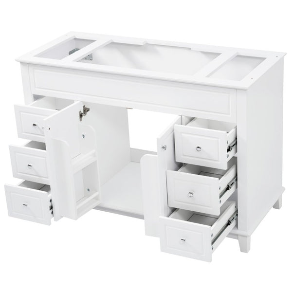 English Elm 46 Inch White Bathroom Vanity Cabinet with Six Soft Close Drawers and Pine Legs N759S111752K