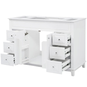 English Elm 46 Inch White Bathroom Vanity Cabinet with Six Soft Close Drawers and Pine Legs N759S111752K