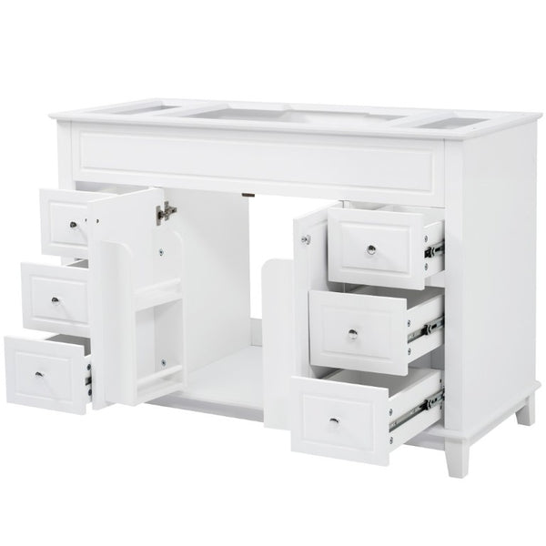English Elm 46 Inch White Bathroom Vanity Cabinet with Six Soft Close Drawers and Pine Legs N759S111752K