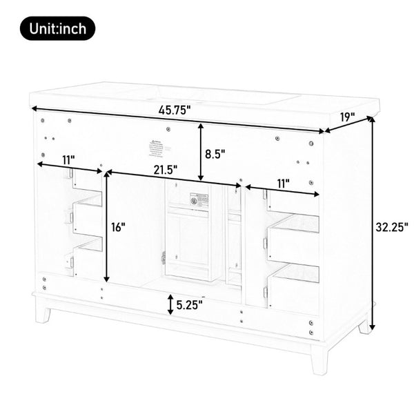 English Elm 46 Inch White Bathroom Vanity Cabinet with Six Soft Close Drawers and Pine Legs N759S111752K