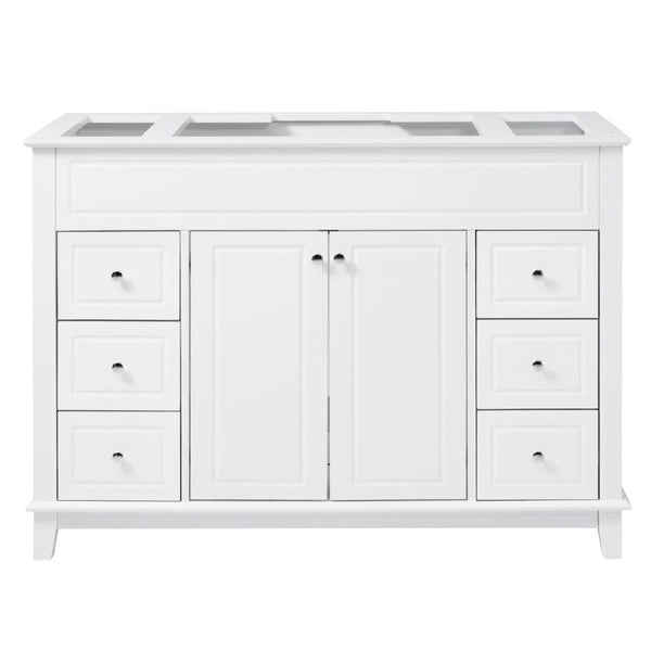 English Elm 46 Inch White Bathroom Vanity Cabinet with Six Soft Close Drawers and Pine Legs N759S111752K