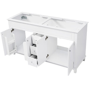 English Elm 58 Inch Freestanding Bathroom Vanity Cabinet with Soft Close Drawers and Pine Legs N759S111759K