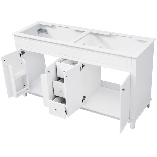 English Elm 58 Inch Freestanding Bathroom Vanity Cabinet with Soft Close Drawers and Pine Legs N759S111759K