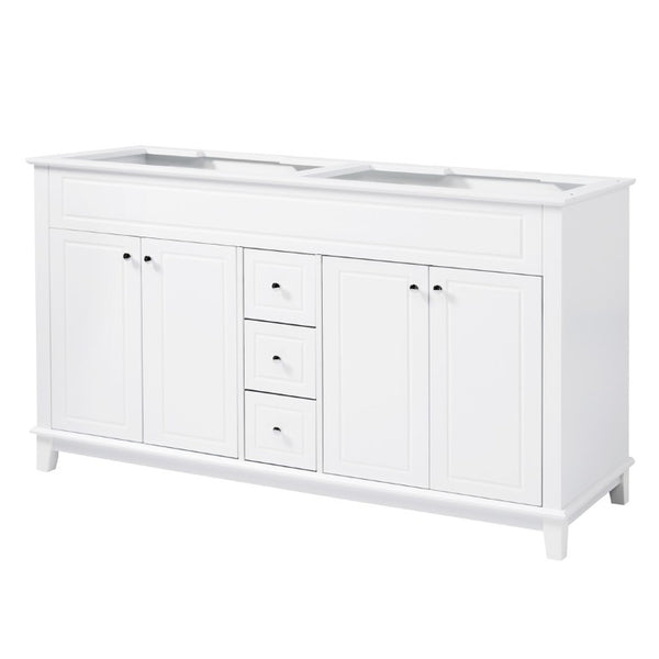 English Elm 58 Inch Freestanding Bathroom Vanity Cabinet with Soft Close Drawers and Pine Legs N759S111759K