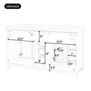 English Elm 58 Inch Freestanding Bathroom Vanity Cabinet with Soft Close Drawers and Pine Legs N759S111759K