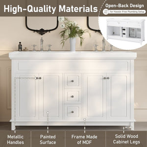 English Elm 58 Inch Freestanding Bathroom Vanity Cabinet with Soft Close Drawers and Pine Legs N759S111759K