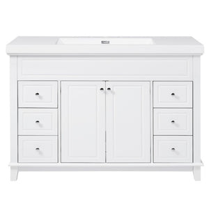 English Elm Video 48 Inch Freestanding Bathroom Vanity Resin Sink Six Soft Close Drawers White N759S221752K