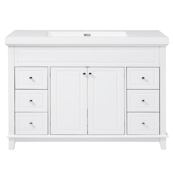 English Elm Video 48 Inch Freestanding Bathroom Vanity Resin Sink Six Soft Close Drawers White N759S221752K