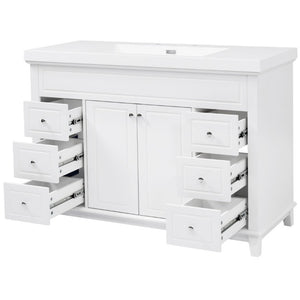 English Elm Video 48 Inch Freestanding Bathroom Vanity Resin Sink Six Soft Close Drawers White N759S221752K