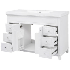 English Elm Video 48 Inch Freestanding Bathroom Vanity Resin Sink Six Soft Close Drawers White N759S221752K