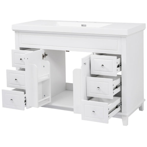 English Elm Video 48 Inch Freestanding Bathroom Vanity Resin Sink Six Soft Close Drawers White N759S221752K