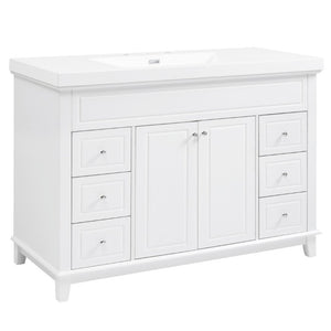 English Elm Video 48 Inch Freestanding Bathroom Vanity Resin Sink Six Soft Close Drawers White N759S221752K