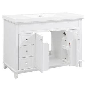 English Elm Video 48 Inch Freestanding Bathroom Vanity Resin Sink Six Soft Close Drawers White N759S221752K