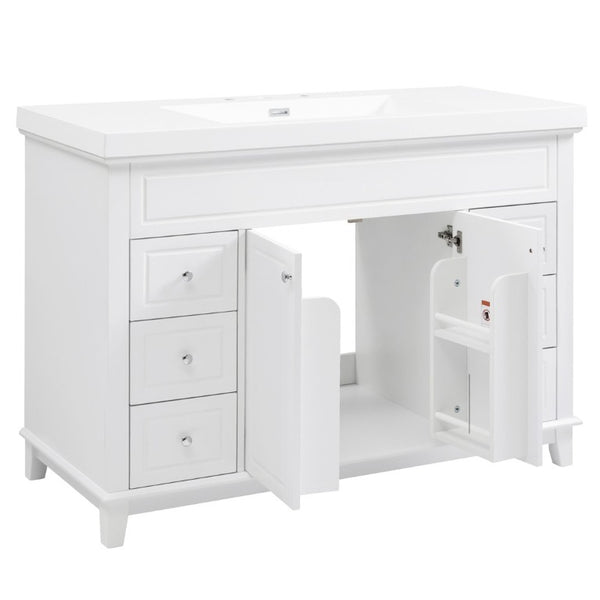 English Elm Video 48 Inch Freestanding Bathroom Vanity Resin Sink Six Soft Close Drawers White N759S221752K