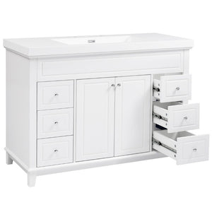 English Elm Video 48 Inch Freestanding Bathroom Vanity Resin Sink Six Soft Close Drawers White N759S221752K