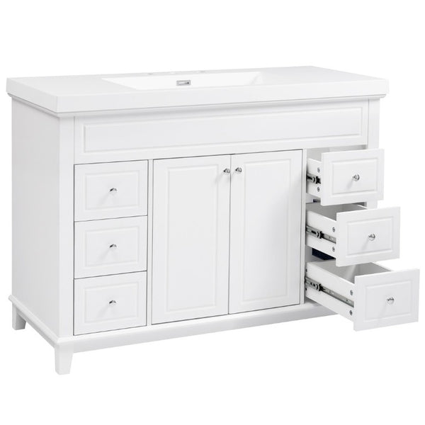 English Elm Video 48 Inch Freestanding Bathroom Vanity Resin Sink Six Soft Close Drawers White N759S221752K