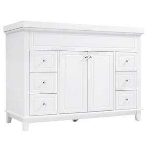 English Elm Video 48 Inch Freestanding Bathroom Vanity Resin Sink Six Soft Close Drawers White N759S221752K