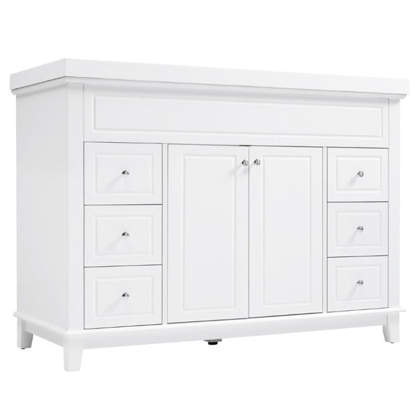 English Elm Video 48 Inch Freestanding Bathroom Vanity Resin Sink Six Soft Close Drawers White N759S221752K