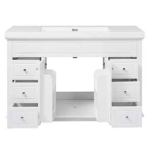 English Elm Video 48 Inch Freestanding Bathroom Vanity Resin Sink Six Soft Close Drawers White N759S221752K