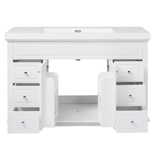 English Elm Video 48 Inch Freestanding Bathroom Vanity Resin Sink Six Soft Close Drawers White N759S221752K