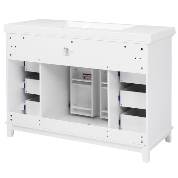 English Elm Video 48 Inch Freestanding Bathroom Vanity Resin Sink Six Soft Close Drawers White N759S221752K