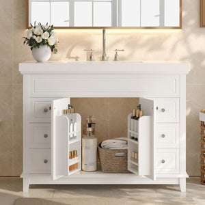 English Elm Video 48 Inch Freestanding Bathroom Vanity Resin Sink Six Soft Close Drawers White N759S221752K