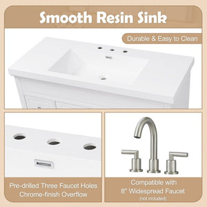 English Elm Video 48 Inch Freestanding Bathroom Vanity Resin Sink Six Soft Close Drawers White N759S221752K