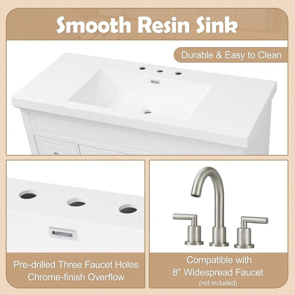 English Elm Video 48 Inch Freestanding Bathroom Vanity Resin Sink Six Soft Close Drawers White N759S221752K