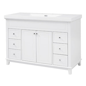 English Elm Video 48 Inch Freestanding Bathroom Vanity Resin Sink Six Soft Close Drawers White N759S221752K