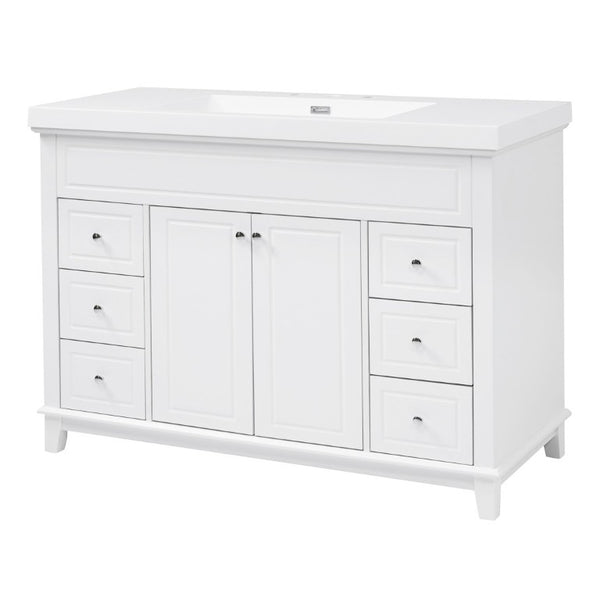 English Elm Video 48 Inch Freestanding Bathroom Vanity Resin Sink Six Soft Close Drawers White N759S221752K