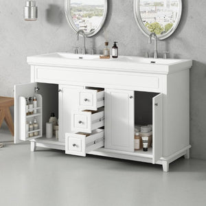 English Elm Video 60 Inch Freestanding Bathroom Vanity Dual Resin Sinks Soft Close Storage White N759S221759K