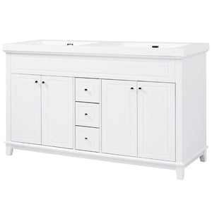 English Elm Video 60 Inch Freestanding Bathroom Vanity Dual Resin Sinks Soft Close Storage White N759S221759K
