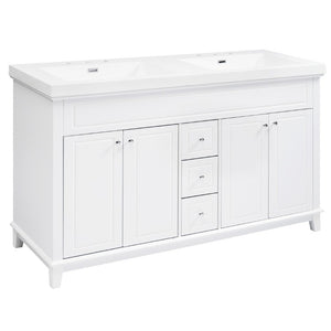 English Elm Video 60 Inch Freestanding Bathroom Vanity Dual Resin Sinks Soft Close Storage White N759S221759K