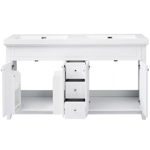 English Elm Video 60 Inch Freestanding Bathroom Vanity Dual Resin Sinks Soft Close Storage White N759S221759K