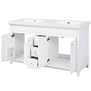 English Elm Video 60 Inch Freestanding Bathroom Vanity Dual Resin Sinks Soft Close Storage White N759S221759K