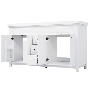 English Elm Video 60 Inch Freestanding Bathroom Vanity Dual Resin Sinks Soft Close Storage White N759S221759K