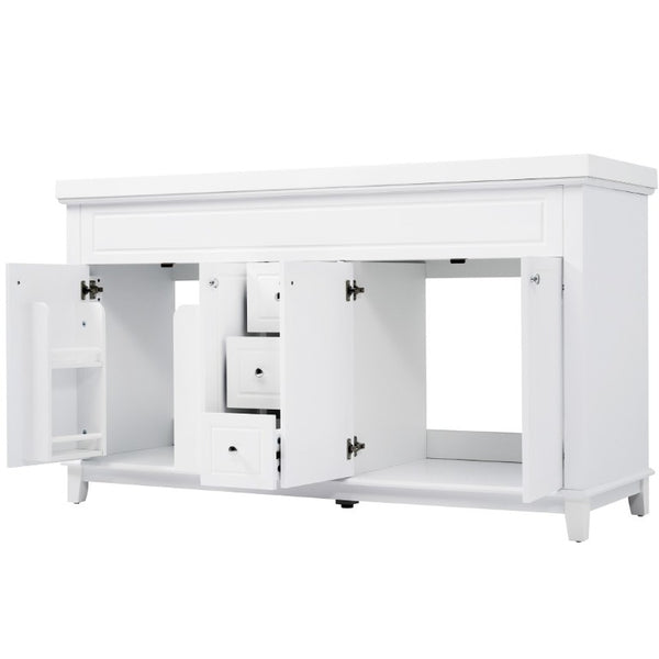 English Elm Video 60 Inch Freestanding Bathroom Vanity Dual Resin Sinks Soft Close Storage White N759S221759K
