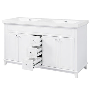 English Elm Video 60 Inch Freestanding Bathroom Vanity Dual Resin Sinks Soft Close Storage White N759S221759K