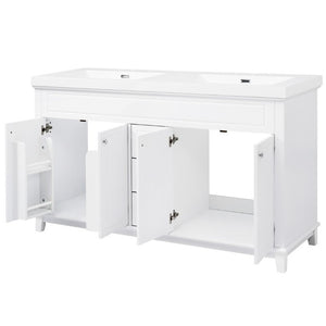 English Elm Video 60 Inch Freestanding Bathroom Vanity Dual Resin Sinks Soft Close Storage White N759S221759K