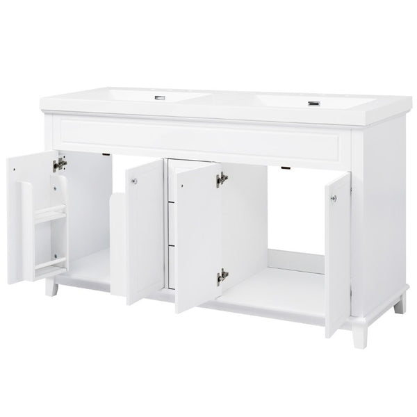 English Elm Video 60 Inch Freestanding Bathroom Vanity Dual Resin Sinks Soft Close Storage White N759S221759K