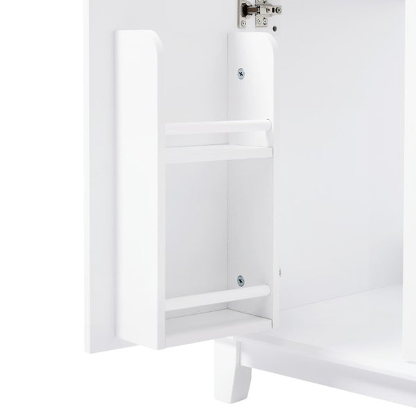 English Elm Video 60 Inch Freestanding Bathroom Vanity Dual Resin Sinks Soft Close Storage White N759S221759K